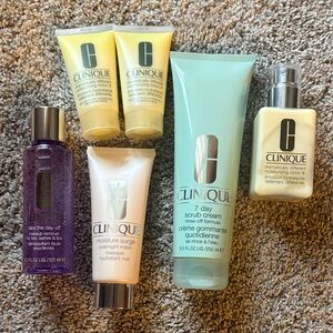 Clinique Skincare Collection with Purple, Yellow, and Green Packaging